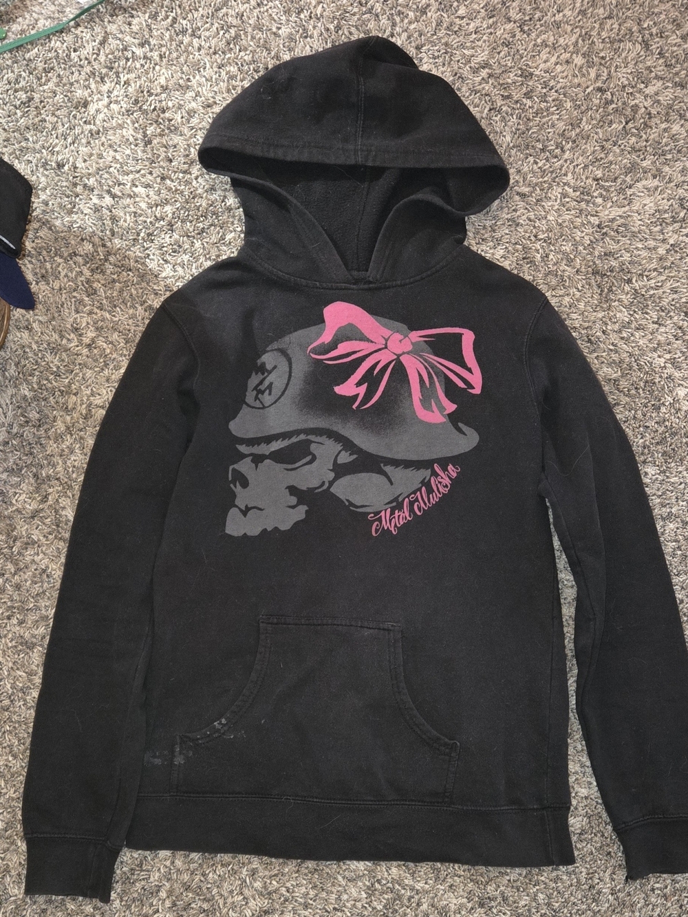 Metal Mulisha Black Hoodie with Pink Bow Skull Graphic